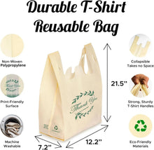 Load image into Gallery viewer, 300 Pack Cream Reusable Thank You Eco-Friendly Grocery T-Shirt Shopping Bags 21.5”x12.2”x7.2” Durable, Recyclable Shopping Bags Washable, Foldable, Portable Tote Bags Bulk