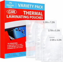 Load image into Gallery viewer, 5MIL Thermal Laminating Sheets (75 Count) Small Sizes, Photo, Notecard, I.D. Badge Sizes, Dry-Erase Friendly Laminating Pouches, Compatible with Laminators, Crystal Clear Laminated Finish