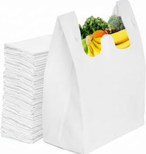 Load image into Gallery viewer, 200 Pack Reusable Grocery Bags Eco-Friendly T-Shirt Shopping Bags 21.5”x12.2”x7.2” Durable Recyclable Shopping Bags Washable, Foldable, Portable Tote Bags Bulk, White