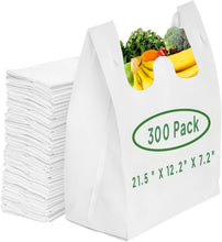 Load image into Gallery viewer, Reusable Grocery Bags Eco-Friendly T-Shirt Shopping Bags 21.5”x12.2”x7.2” Durable Recyclable Shopping Bags Washable, Foldable, Portable Tote Bags Bulk (300 Pack, White)