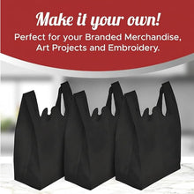 Load image into Gallery viewer, Reusable Grocery Bags Eco-Friendly T-Shirt Shopping Bags 21.5”x12.2”x7.2” Durable Recyclable Shopping Bags Washable, Foldable, Portable Tote Bags Bulk (300 Pack, Black)