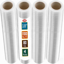 Load image into Gallery viewer, 4 Pack Stretch Wrap 17.5" 1100 SqFt 80 Gauge - Clear