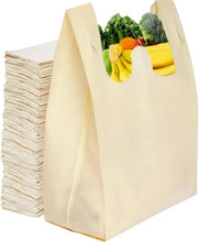 Load image into Gallery viewer, 300 Pack Cream Reusable Eco-Friendly Grocery T-Shirt Shopping Bags 21.5”x12.2”x7.2” Durable Recyclable Washable Foldable Portable Tote Bags Bulk
