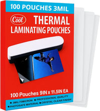 Load image into Gallery viewer, 3MIL Thermal Laminating Sheets (100 Count) 9x11.5 inch, Letter Size, Dry-Erase Friendly Laminating Pouches, Compatible with Laminator, Crystal Clear Laminated Finish
