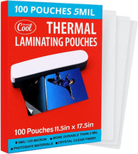 Load image into Gallery viewer, 5MIL Thermal Laminating Sheets (100 Count) 11.5x17.5 inch, Legal Size Dry-Erase Friendly Laminating Pouches, Compatible with Laminators, Crystal Clear Laminated Finish
