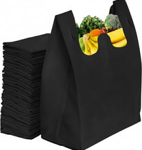 Load image into Gallery viewer, Reusable Grocery Bags Eco-Friendly T-Shirt Shopping Bags 21.5”x12.2”x7.2” Durable Recyclable Shopping Bags Washable, Foldable, Portable Tote Bags Bulk (300 Pack, Black)
