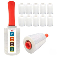 Load image into Gallery viewer, 12 Pack Mini Hand Stretch Wrap 5" 1000 Ft Roll 60 Gauge

