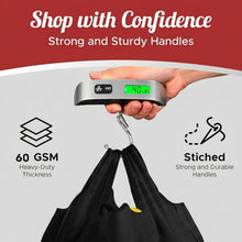 Load image into Gallery viewer, Reusable Grocery Bags Eco-Friendly T-Shirt Shopping Bags 21.5”x12.2”x7.2” Durable Recyclable Shopping Bags Washable, Foldable, Portable Tote Bags Bulk (300 Pack, Black)
