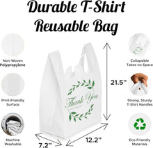 Load image into Gallery viewer, Reusable Grocery Bags Eco-Friendly Thank You T-Shirt Shopping Bags 21.5”x12.2”x7.2” Durable Recyclable Shopping Bags Washable, Foldable, Portable Tote Bags Bulk (450 Pack, White)
