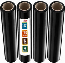 Load image into Gallery viewer, 4 Pack Stretch Wrap 17.5" 1100 SqFt 80 Gauge - Black
