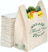 Load image into Gallery viewer, 300 Pack Cream Reusable Thank You Eco-Friendly Grocery T-Shirt Shopping Bags 21.5”x12.2”x7.2” Durable, Recyclable Shopping Bags Washable, Foldable, Portable Tote Bags Bulk
