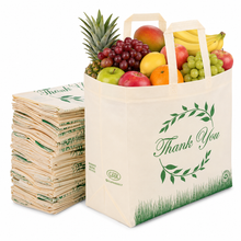 Load image into Gallery viewer, 400 Pack Reusable Grocery Bags Bulk-For Retail &amp; Food Service Printed Thank You Have a Nice Day Reusable Shopping Tote Bags 12.6"x6.3"x11.8", Heavy Duty Washable Foldable, Cream
